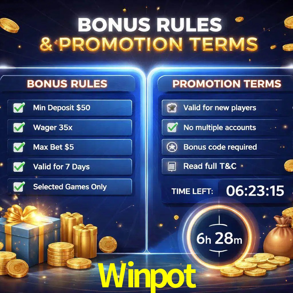 Reglas de promoción Winpot y condiciones de bonos explicadas visualmente