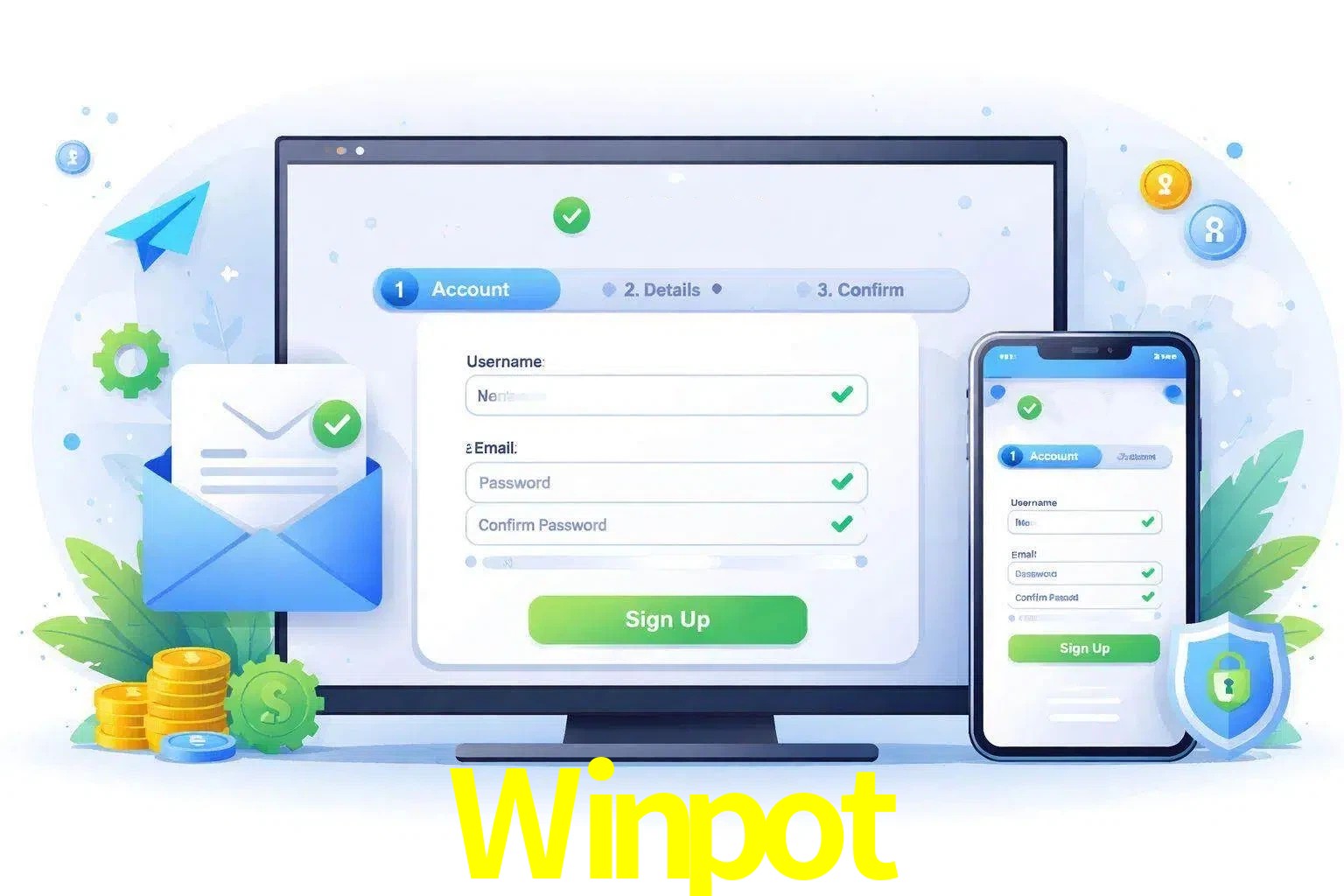 Registro de nuevo usuario y configuración de cuenta Winpot
