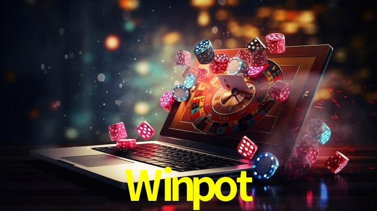 Una escena digital vívida inspirada en casino con Winpot mostrado prominentemente, luces brillantes, fichas, cartas y acentos dorados.